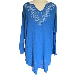 Islander Royal Blue Embroidered V-Neck Tunic